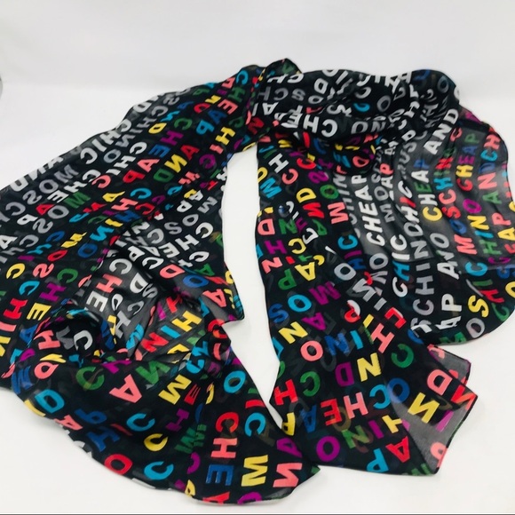 Moschino Vintage Graffiti Black White Pink Silk Scarf Rectangle - Picture 3 of 7